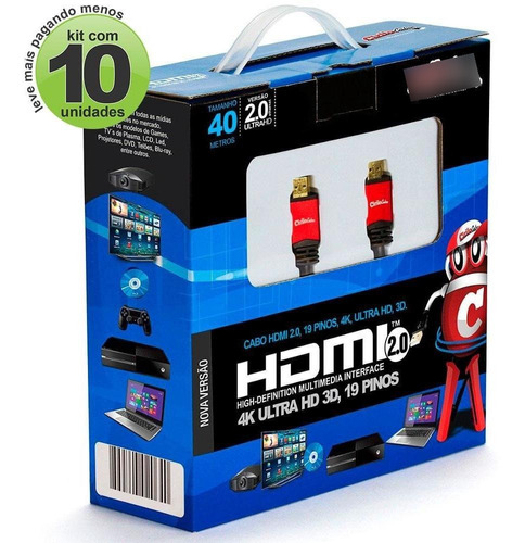 Cabos Hdmi 2.0 4k Ultra Hd 3d - 40 Mt - Kit 10