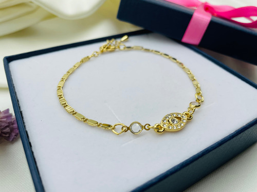 Nice Pulsera Con Ojito Turco De Suerte Con 4 Baños Oro 18k