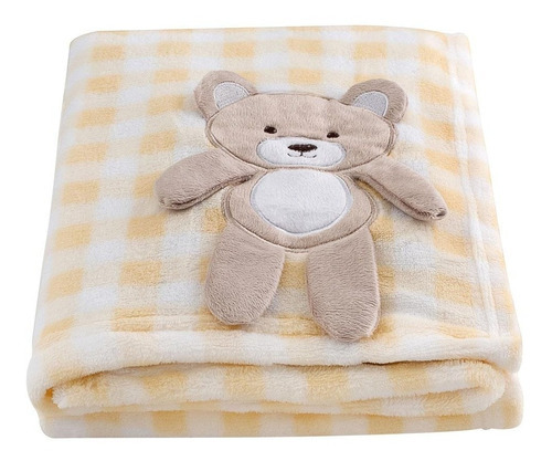 Manta Soft Bichinhos Bebê Infantil Cobertor Anti-alérgico. Cor Creme de Ursinho