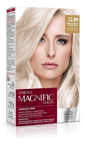 Kit Tintura Amend  Magnific color Kit coloração creme tom 12.89 loiro claríssimo pérola cendré para cabelo