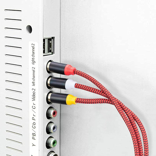 Cable De Audio/video 3 Rca Macho A Macho | Rojo Trenzado