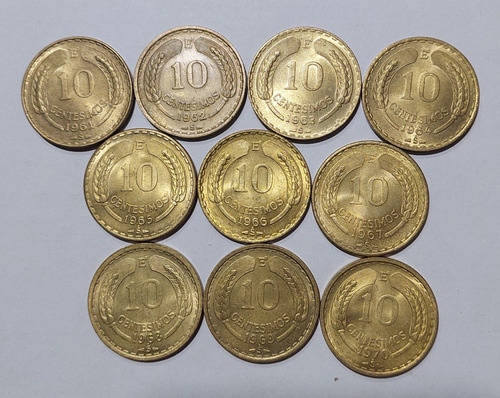 Lote De 10 Monedas De 10 Centesimos Años 1961 - 1970