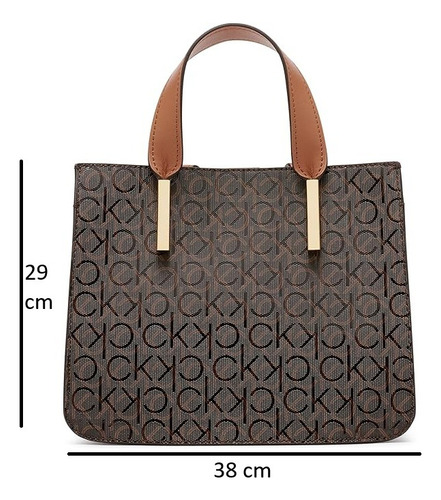 Bolsa Calvin Klein Margot Textured Logo Emboss Tote Relive Café Geométrico Oro Café Claro
