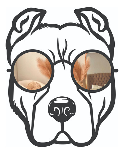 Perro Pitbull Sin Orejas Madera/mdf Con Gafas De Espejo|60cm