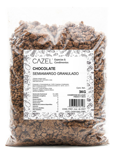 Chocolate Semiamargo Oaxaqueño Granulado 3 Kg