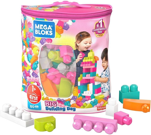 Mega Bloks Bolsa Grande De Construcción Rosa 80 Pza