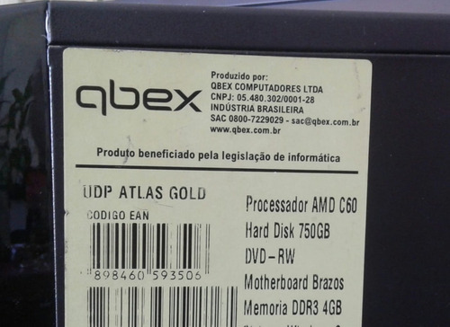 Computador Qbex Amd C60 Hd 750 Gb Memória 4gb + Monitor 20