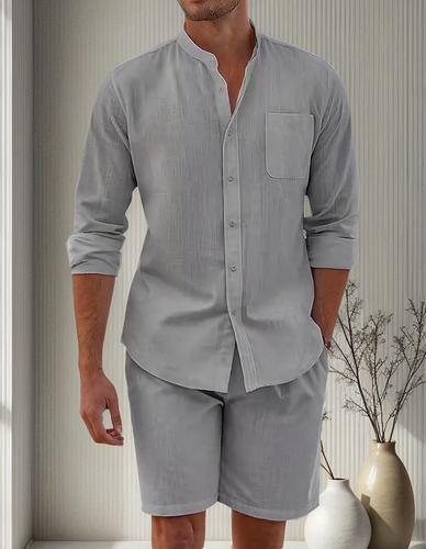 Conjunto De Camisa Y Pantalones Cortos De Algodón Y Lino Par