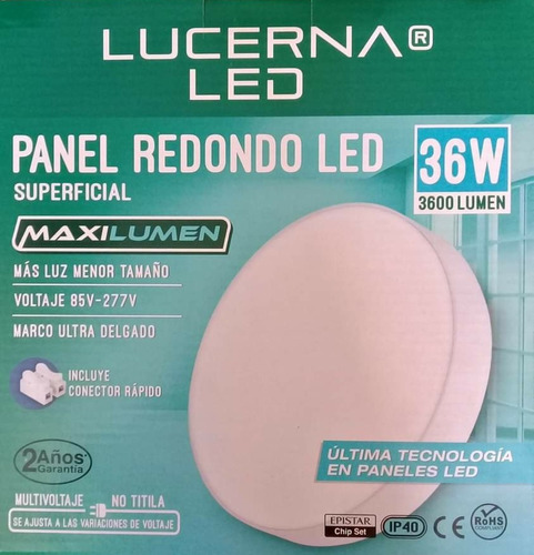 Panel Led 36w Redonda Y Cuadrada Superficial  Lucerna