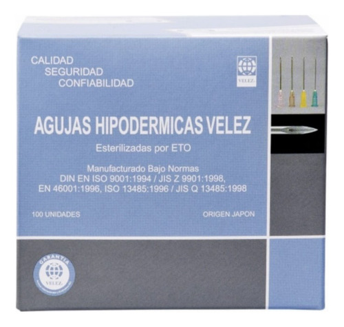 Agujas Hipodermicas Velez 25g X 2 (50/5) X 100 Unidades