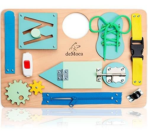 Panel Sensorial Montessori Educativo De Madera En Color Azul
