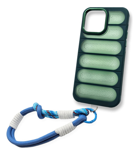 Funda Para Iphone 15 Pro Max Con Correa + Mica + Envio Gb07 Azul Acero