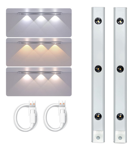 Barra Luz Fria Calida Led Usb Recargable Sensor 40cm X2 Color Blanco Frio Y Calido
