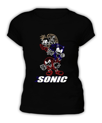 Polera Negra Mujer - Sonic Knuckles Y Tails Sega