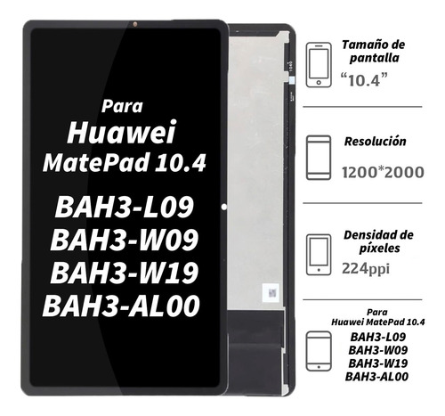 Pantalla Táctil Lcd Para Huawei Matepad 10.4 Bah3-w09 Bah3-w19 Bah3-l09 Bah3-al00 Negro