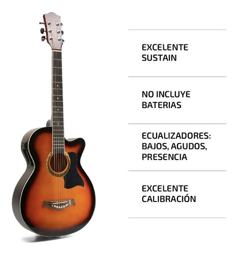 Imagen 6 de 9 de Guitarra Electroacustica Criolla Funda Y Amplificador Correa