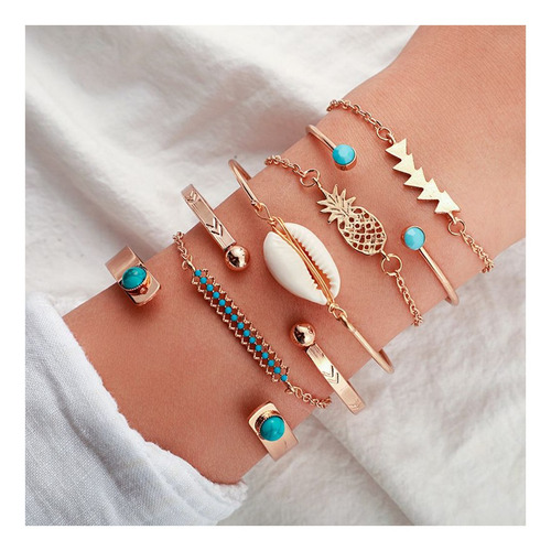 Pulsera Brazalete Conchas De Mar Naturales Set 7 En 1