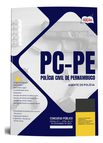 Apostila Completa Agente De Polícia - Pc Pe 2024 Polícia Civil Pernambuco Atualizada - Editora Opção