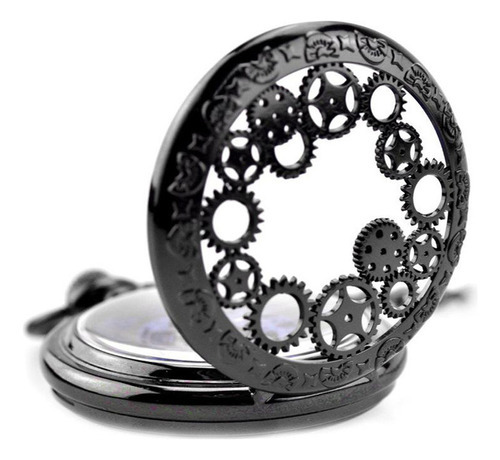 Reloj Mecánico De Bolsillo Gear Gun, Negro, Con Collar Hueco Color Azul