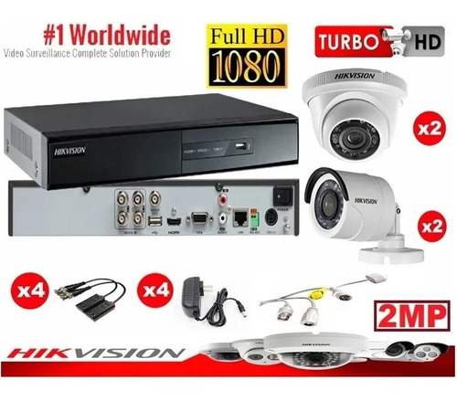 Imagen 3 de 5 de Kit Vigilancia Hikvision 4 Camaras Turbo Hd 1080p 2mp + Acce