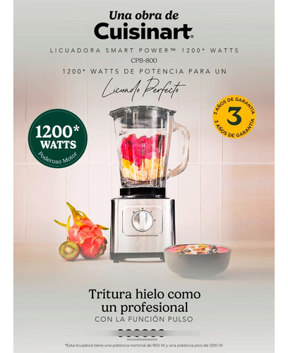 Licuadora Cuisinart 1.5l Smartpower 1200w Acero Inox, Vidrio