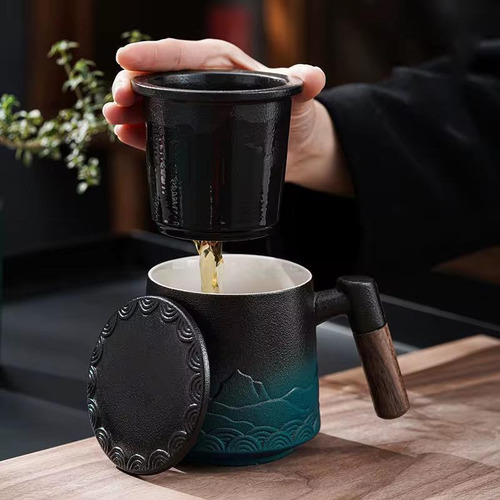 Taza Infusor De Te Filtros Para Te Infusor Con Taza Y Tapa Color Negro Con Blanco