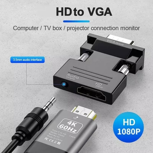 Adaptador Hdmi A Vga Audio Pc Laptop Ps3 A Monitor Proyector