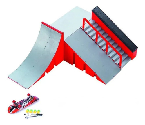 Kit de pista de skate con barandilla para dedos en miniatura y ruedas de rampa Red Skate C