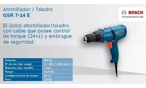 Taladro Atornillador Bosch Gsr 7-14 E 400 Watts