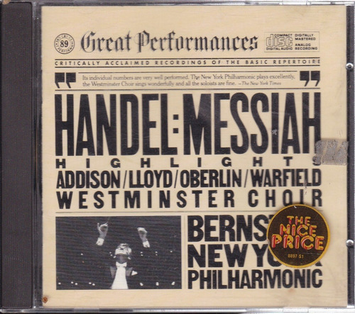 Handel: Messiah Highlights Bernstein Cd Disco Compacto 