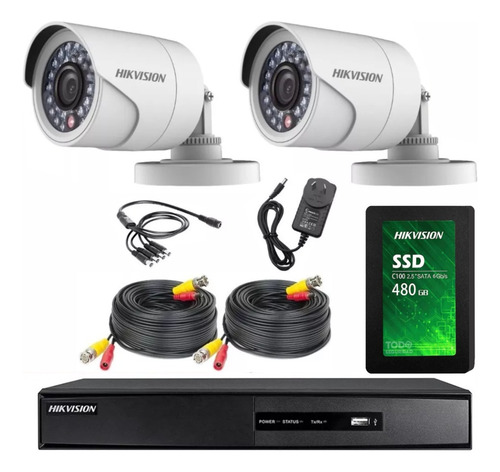 Imagen 1 de 10 de Kit Seguridad Cctv Dvr 4ch Hikvision 720p Hd Tvi Turbo + Disco + 2 Camara Infrarroja 1mp