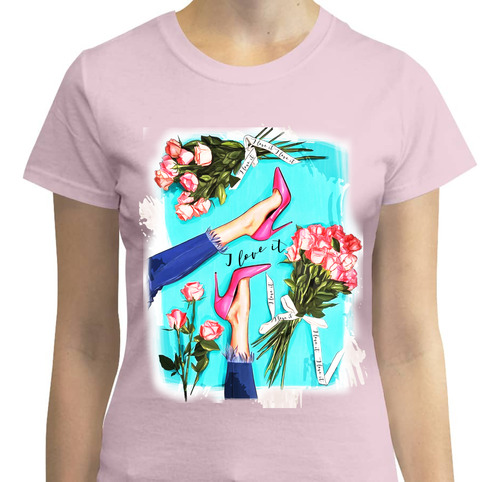 Playera Personalizada I Love It Flores Mujer Tacones