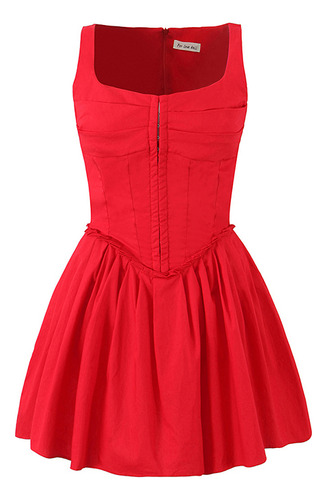 Minivestido Casual Para Mujer Con Cuello Cuadrado Y Espalda