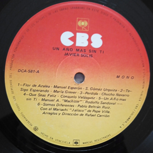 Javier Solís Un Año Mas Sin Ti. Vinilo. Disco (Usado)
