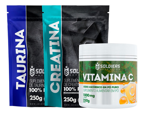 Soldiers Nutrition Kit Creatina 250g + Taurina 250g + Vitamina C Em Pó 250g