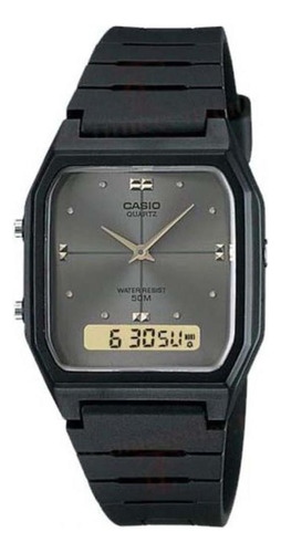 Relógio Casio Unissex Aw-48he-8avdf Correia Preto Bisel Preto Fundo Cinza-escuro