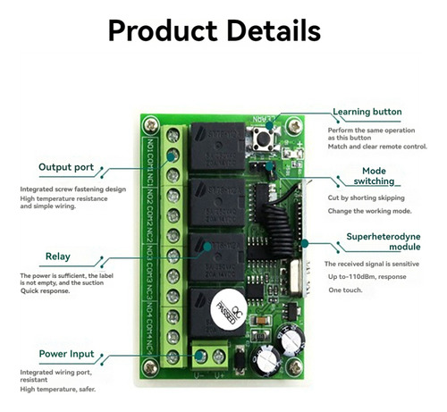 Receptor De Módulo De Relé 433mhz 12v 24v Com Transmissor Rf