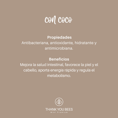 Miel Premium Aceite De Coco Godblessyou Thankyoubees Pura 500g Sin Tacc