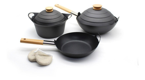 Set Wok Antiadherente 3 Piezas Negro Premium