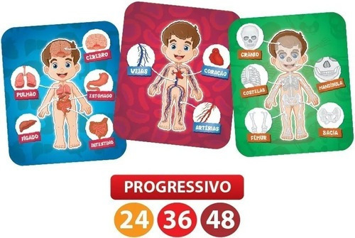 Imagem 4 de 6 de Quebra Cabeça 3 Em 1 Progressivo 24 36 48 Peças Corpo Humano