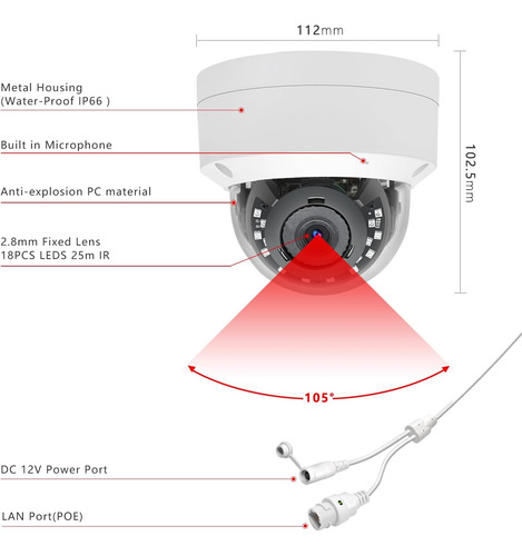 Camara De Seguridad Domo Ip Poe Tennoz 5mp Con Microfono