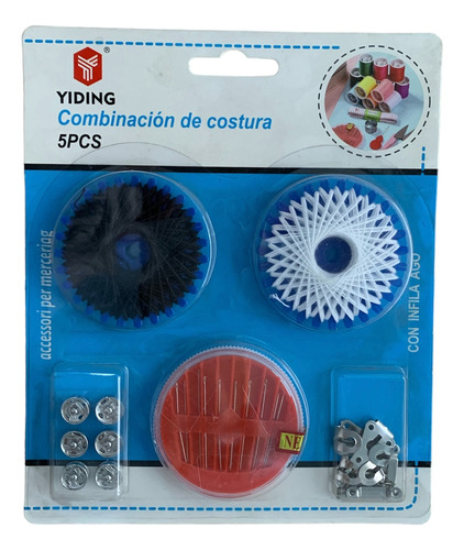 Kit De Costura Hilos Blanco-negro, Botones Y Broches