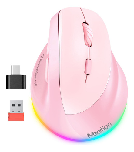 Mouse Vertical Para Zurdos Bluetooth Usb 2.4g Meetion Btm010 Color Rosa