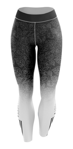 Calça Legging Missy Fitness Academia Rosas Degrade Preto