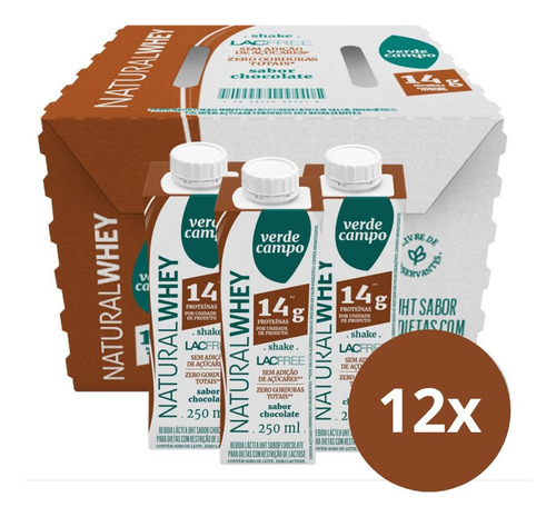 Shake Natural Whey Chocolate 250ml - Pack C/12un