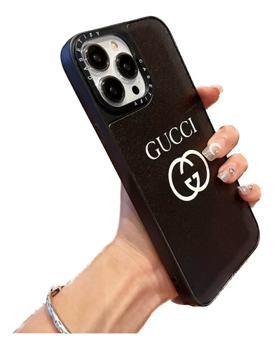 Elegante Carcasa Tipo Gucci Negro Para iPhone 14, 14 Pro