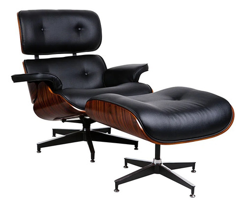 Poltrona Charles Eames Com Puff Em Couro Ecológico