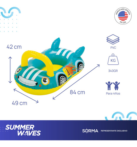 Imagen 2 de 6 de Auto Inflable Niños Salvavida Para Pileta Flotador
