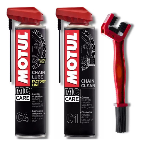 Kit Motul Limpa E Lubrifica Corrente C1 + C4 + Escova