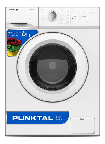 Lavarropas Punktal Frontal Pk-66 Lav 6kg 1000 Rpm 16 Program Color Blanco